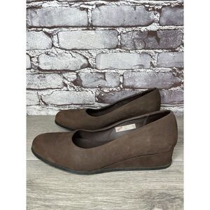 ARCHE Brown Nubuck Brown Leather Slip On Wedge Pumps Shoes Women Sz 40EU/9.5M US